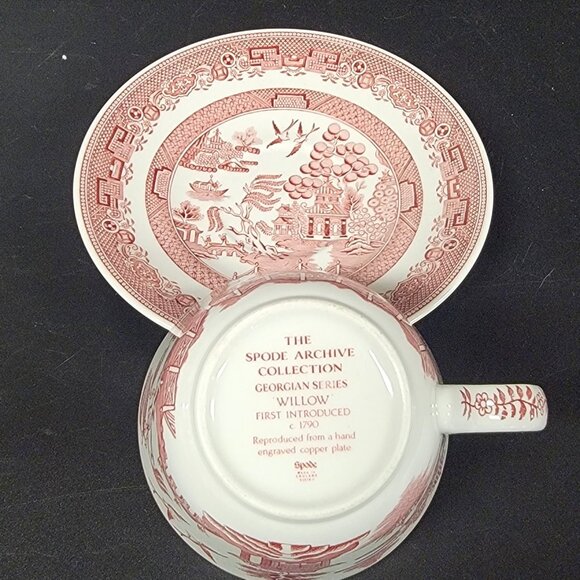 Spode Red Willow Cup and Saucer Set Archive Collection Cranberry Repro England - Picture 5 of 13